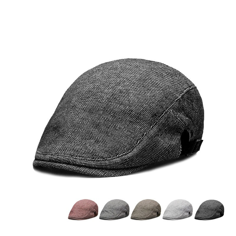 Spring, Autumn And Winter Pure Color Warm Keeping Cotton And Linen Breathable Beret Men