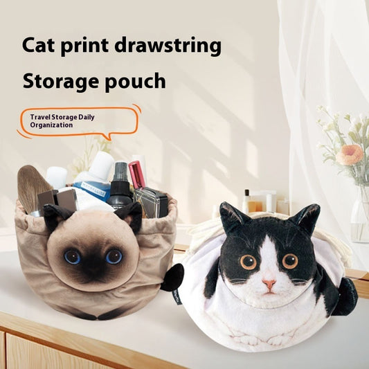 Creative Japanese Cat Printing Drawstring Storage Bag