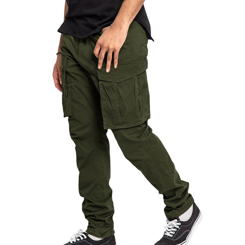 European And American Drawstring Multi-pocket Small Straight Pants