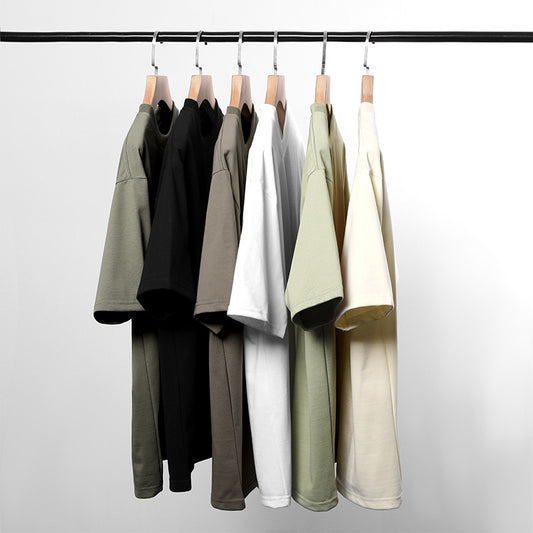 Double Yarn Short Sleeve Sweat-absorbing Cotton T-shirt Top