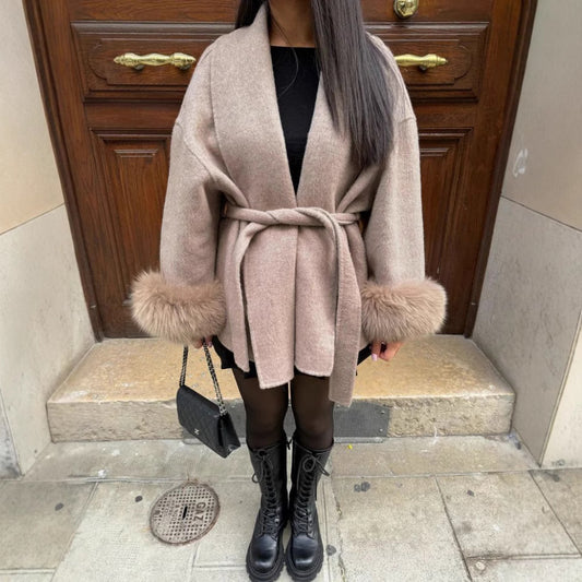 Furry Sleeves Overcoat Long Coat