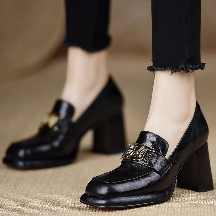 British Style Round Head Thick Bottom Deep Mouth Pumps Women's Autumn New