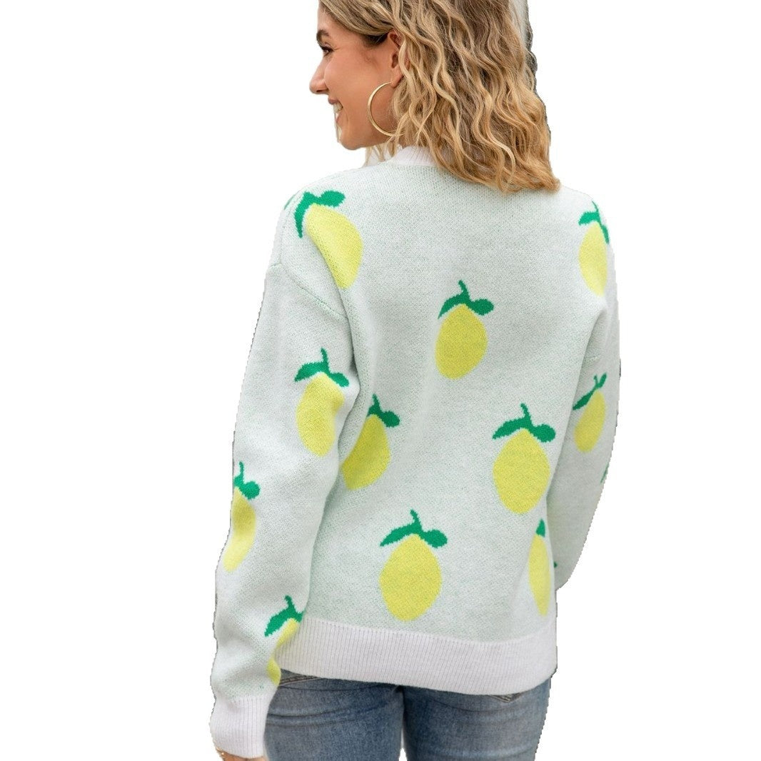 Women's Loose Personalized Lemon Sweater Round Neck Top