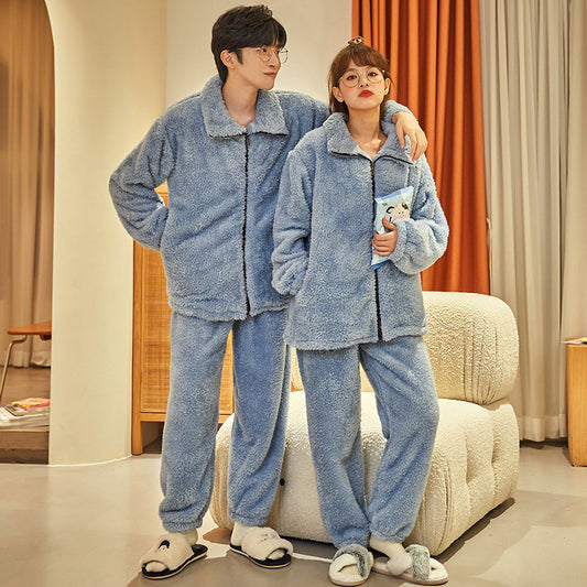 Plush Couple Thickened Flannel Thermal Zipper Suit