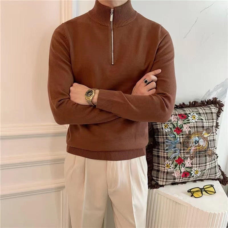 Half Turtleneck Zipper Bottoming Sweater Men Pullover All-matching