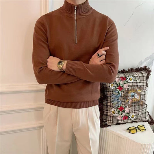Half Turtleneck Zipper Bottoming Sweater Men Pullover All-matching