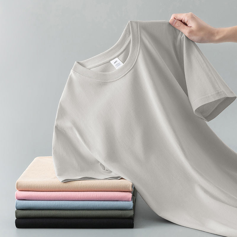 Summer Solid Color Coat Round Neck Bottoming Shirt Half-sleeve Pure Cotton T-shirt Men And Women Short Sleeve