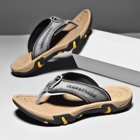 Genuine Leather Flip Flops Outdoor Wear Non-slip