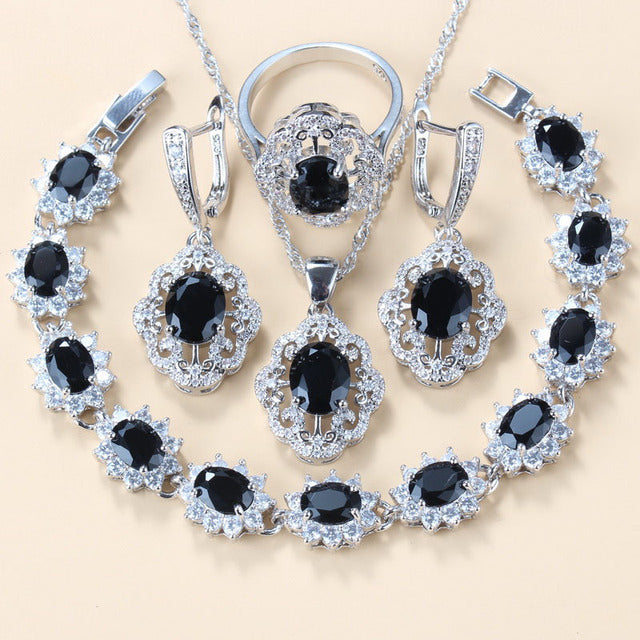 Garnet Cubic Zirconia Earrings Pendant Necklace Bracelet Ring Gift 4 PCs Set