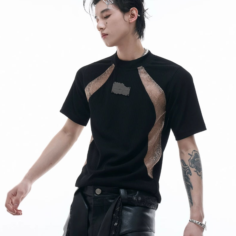 Niche Deconstruction Contrast Color Retro Short-sleeved Slim-fit Pit Texture Bottoming Shirt