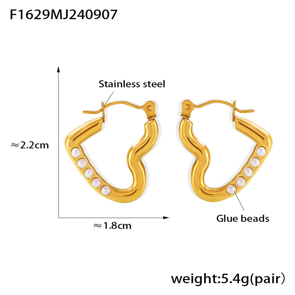 Heart-shaped Stainless Steel 18K Gold-plated Light Luxury Earrings