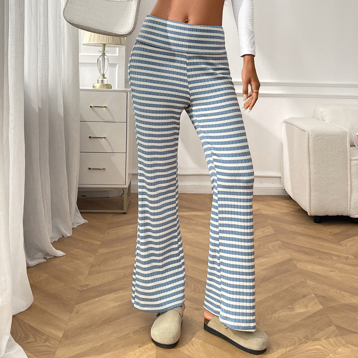 Women's Casual Y2g Straight Striped Home Trousers