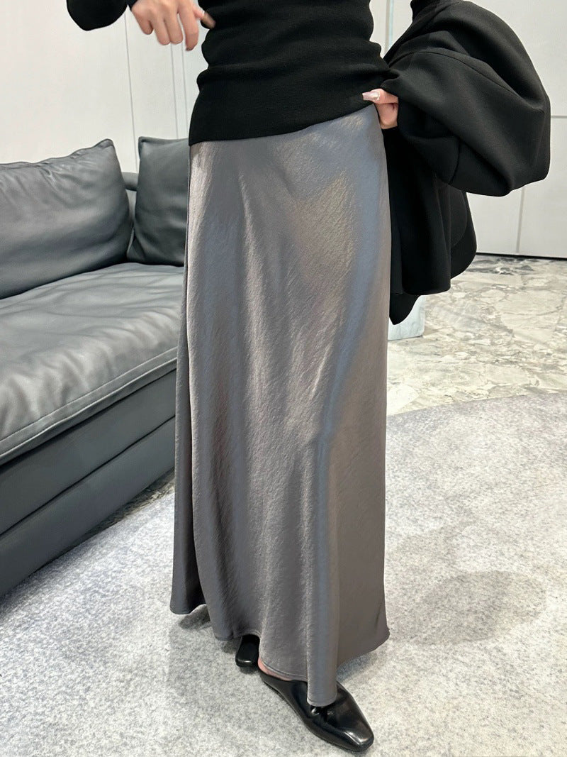 Simple Graceful Draping Acetate Satin Fishtail Skirt For Women
