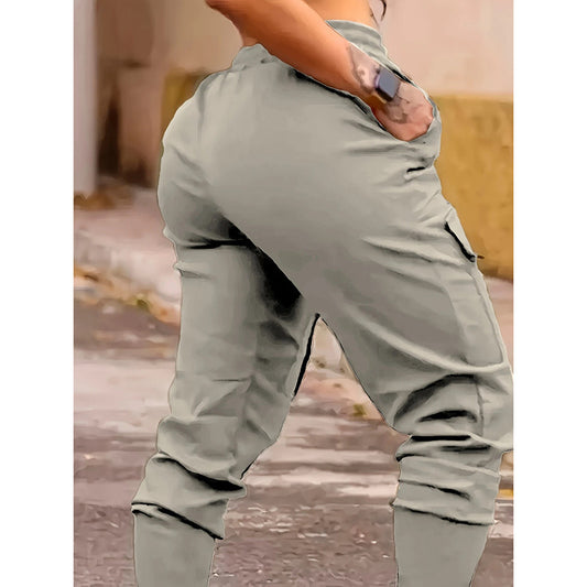 Women's Cargo Jogger Pants Matching With Flap Pockets & Drawstring Waistband