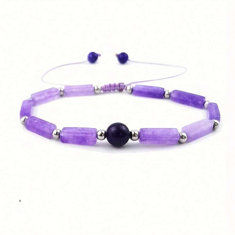 Natural Amethyst Rectangular Women's Braided Anklet