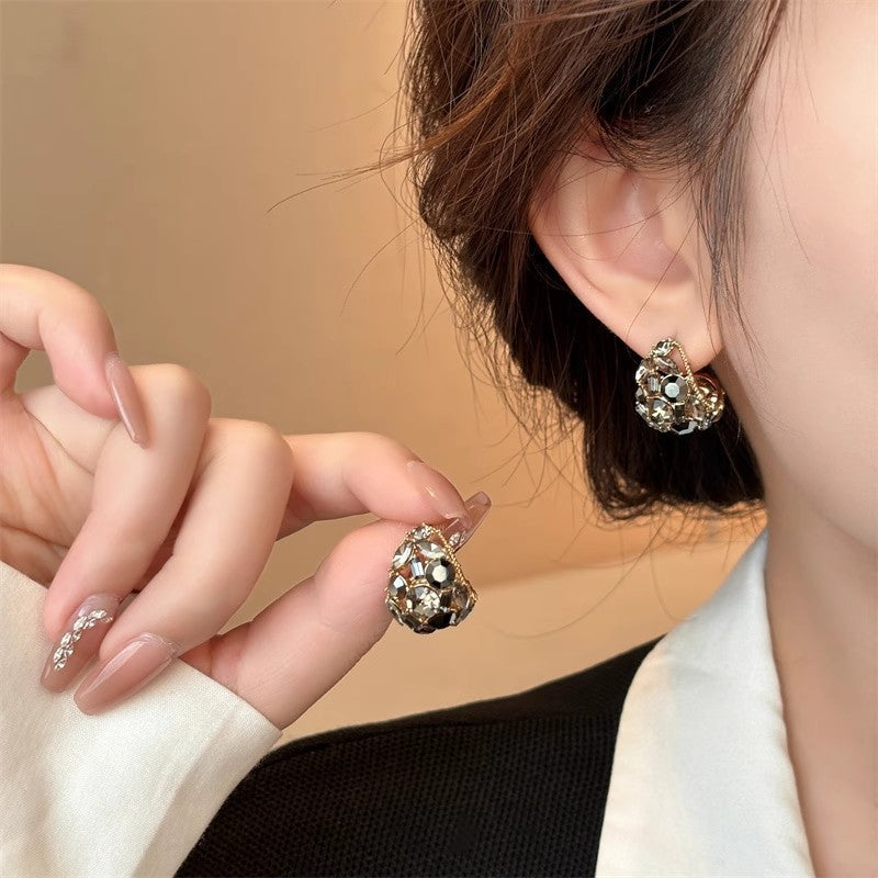 Light Luxury Rhinestone Black Crystal Earrings