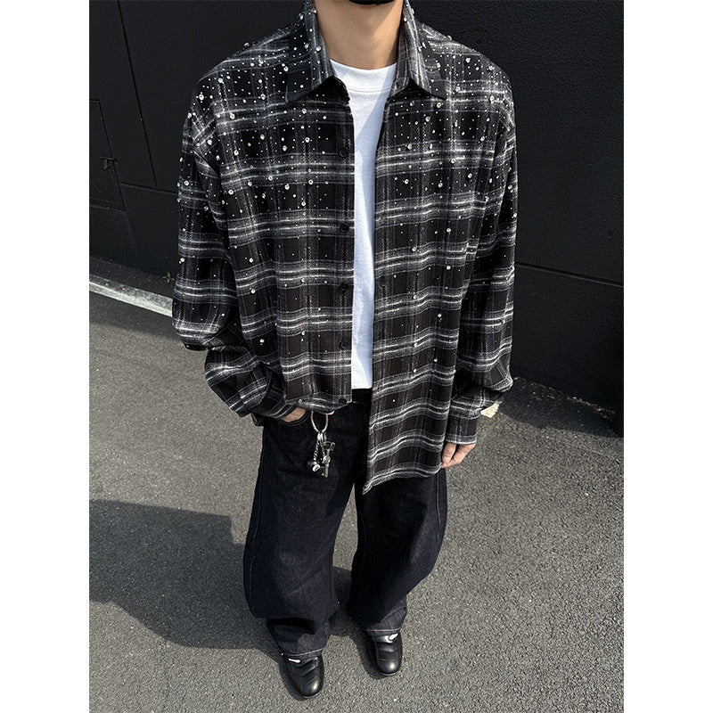 Starry Heavy Embroidery Hot Drilling Shirt Men's Retro Coat