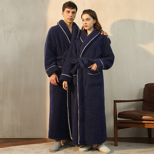 Autumn And Winter Thickened Cotton Velvet Nightgown Men's Winter Plus-sized Plus Size Light Luxury Couple Bathrobe Women's Extended Pajamas