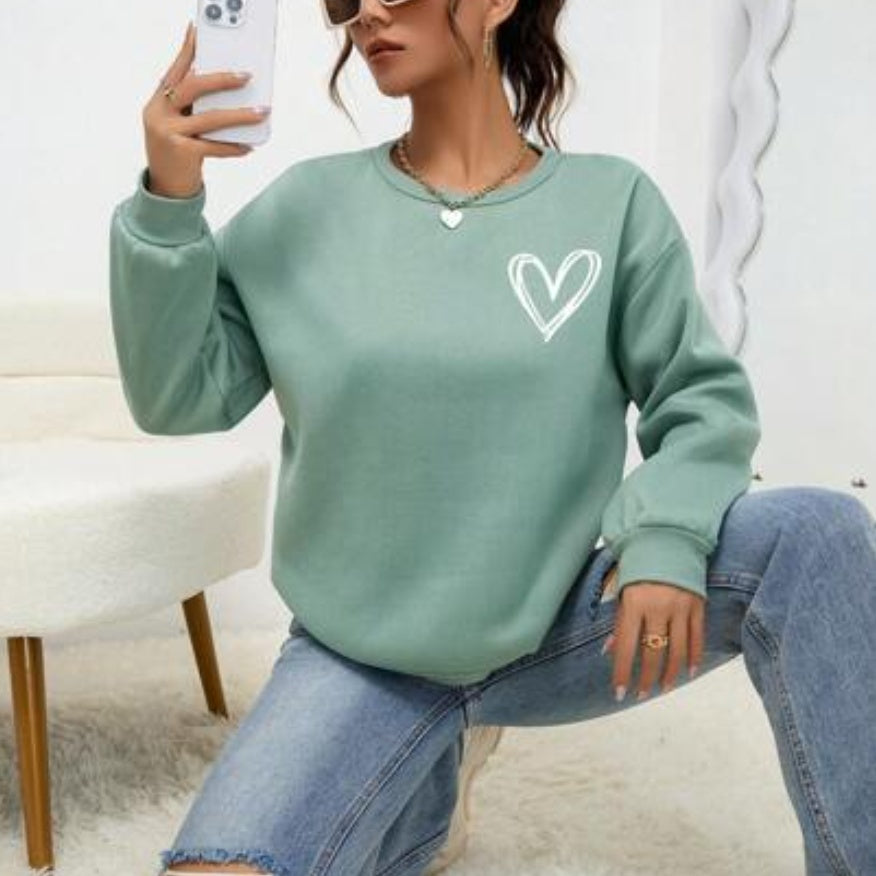 Heart Shape Printed Drop-shoulder Sweatshirt