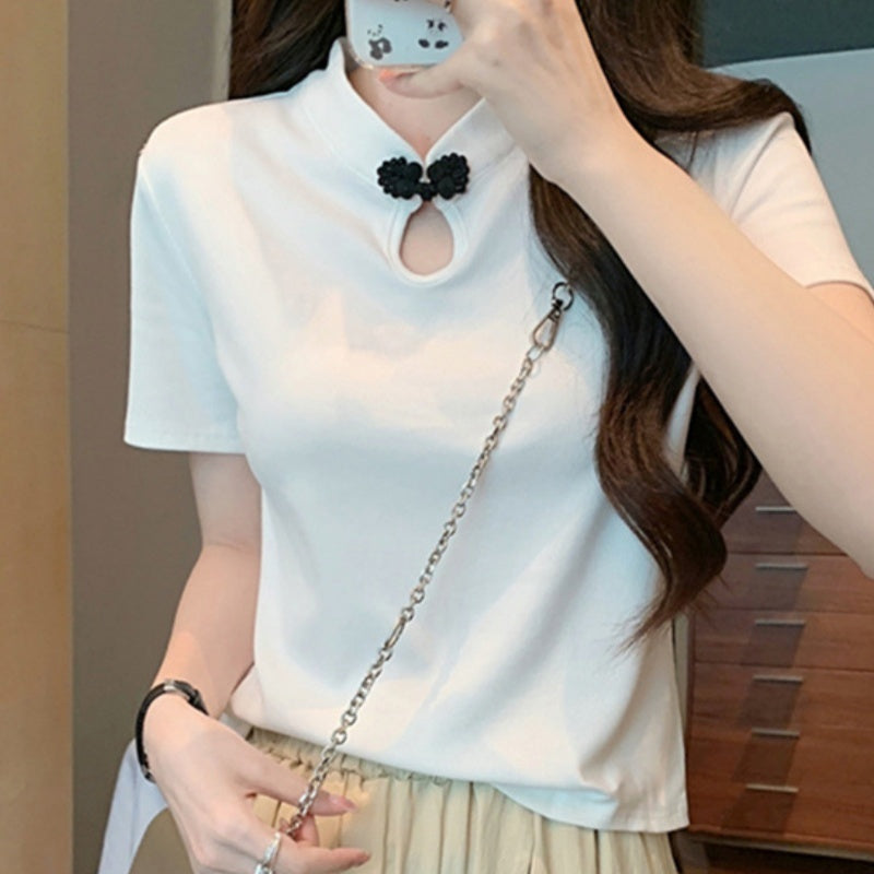 New Chinese Style Frog Button Short Sleeve T-shirt Summer New National Style