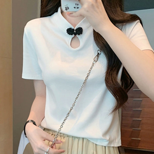 New Chinese Style Frog Button Short Sleeve T-shirt Summer New National Style