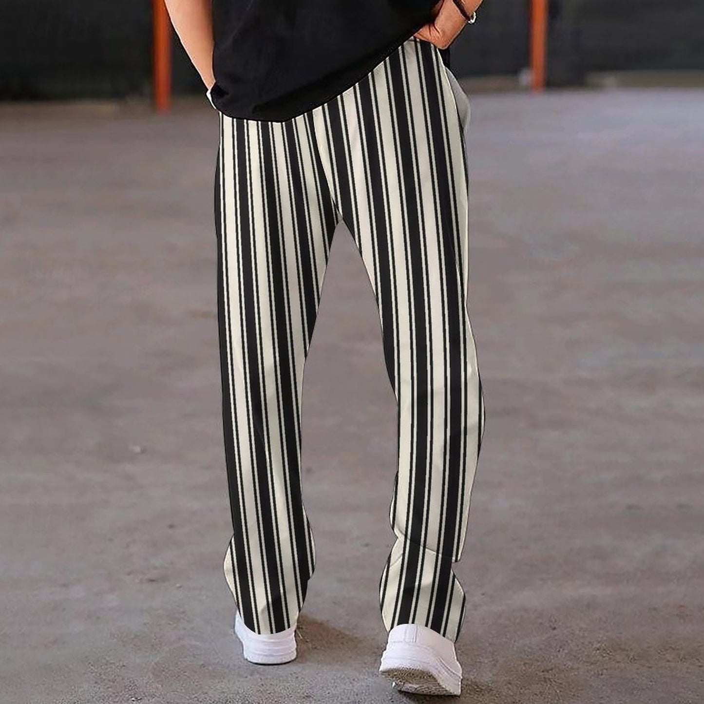 Casual Technology Printing Wide Drawstring Straight-leg Trousers
