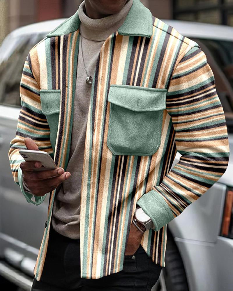 Velvet Padded Shirt 3D Digital Printing Geometric Lapel