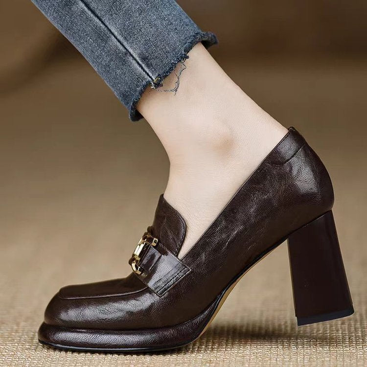 British Style Round Head Thick Bottom Deep Mouth Pumps Women's Autumn New