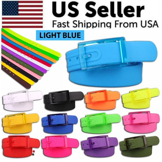 Adjustable Cut To Fit Rubber Plastic Jelly Silicone Casual Belt With Buckle USA