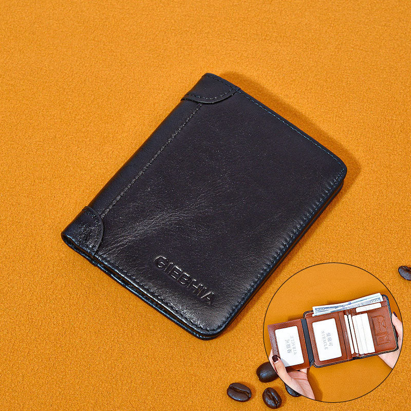 Men's Leather Anti-theft Swiping Ultra-thin Multi-card-slot Short Wallet