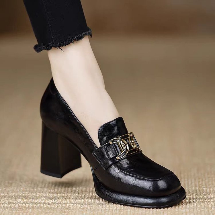 British Style Round Head Thick Bottom Deep Mouth Pumps Women's Autumn New