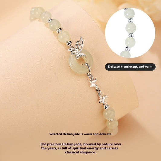 Sterling Silver Butterfly Jade Bracelet
