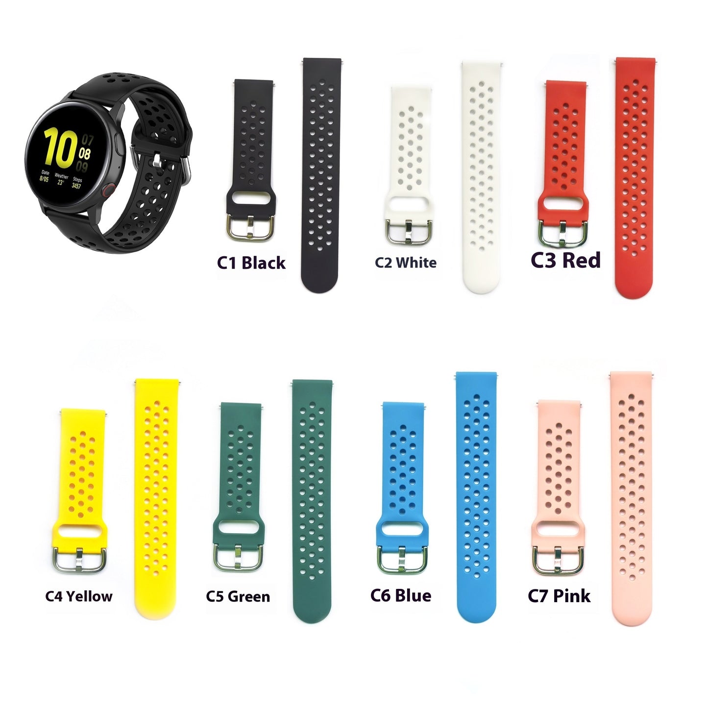 Silicone Watch Strap Porous Straight Buckle