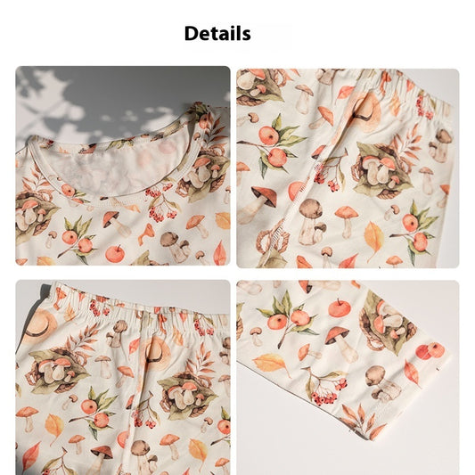 Bamboo Cotton Knitted Parent-child Homewear Clothes Pajamas Suit