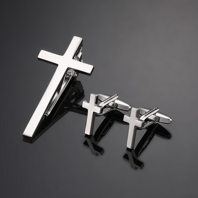 Gold Silver Black Cross Square Brushed Tie Clip