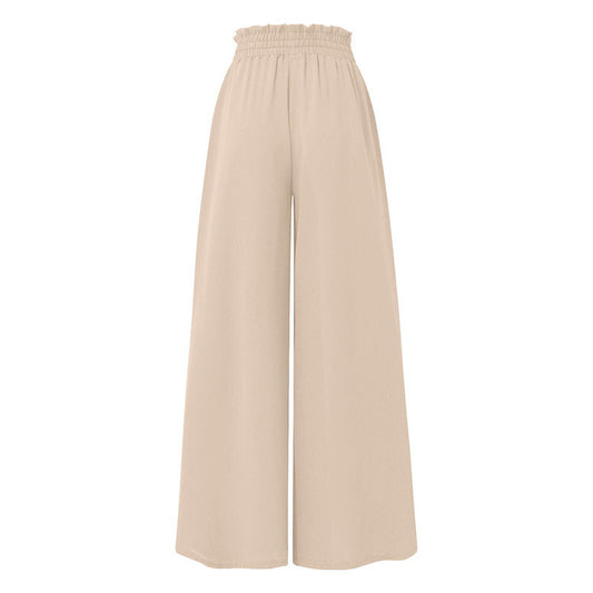 Women's High Waist Wide Leg Pants Elastic Drawstring Casual Loose Flowy Trousers With Pockets
