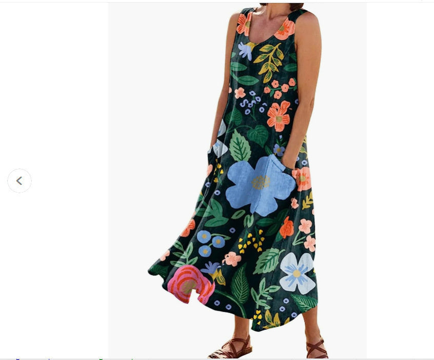 Women's Landscape Floral Maxi Dress Slim Fit Casual Skirt