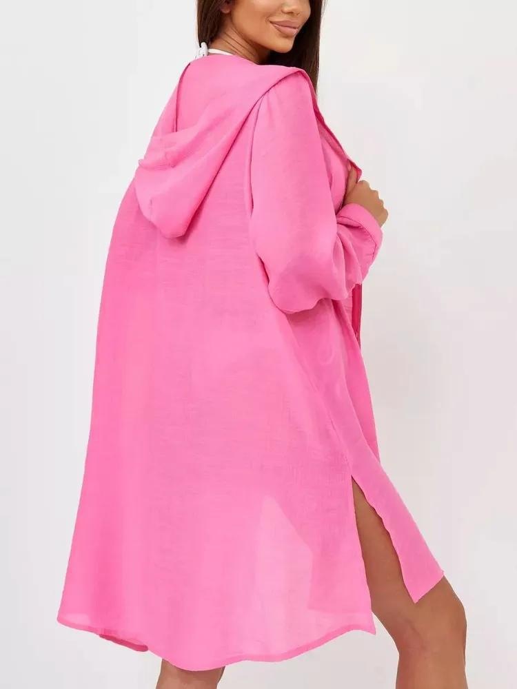 European And American Beach Jacket Women's Casual Vacation Solid Color Cardigan Bikini Swimsuit Blouse