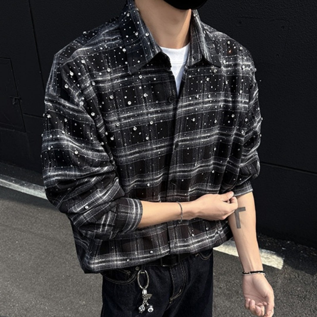 Starry Heavy Embroidery Hot Drilling Shirt Men's Retro Coat