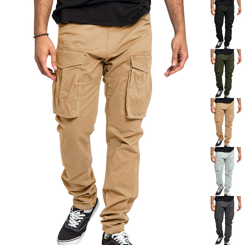 European And American Drawstring Multi-pocket Small Straight Pants