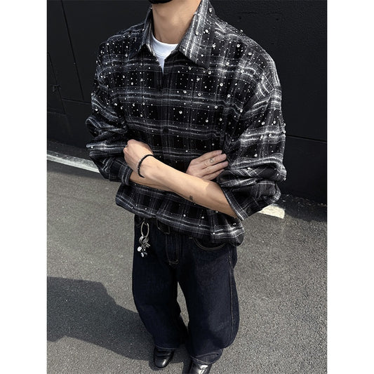 Starry Heavy Embroidery Hot Drilling Shirt Men's Retro Coat