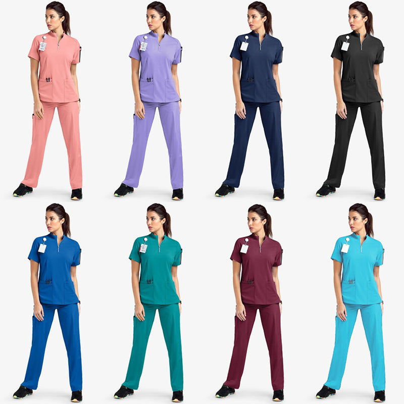 Stand Collar Zipper Hand Washing Suit Nurses' Uniform Work Clothes Suit