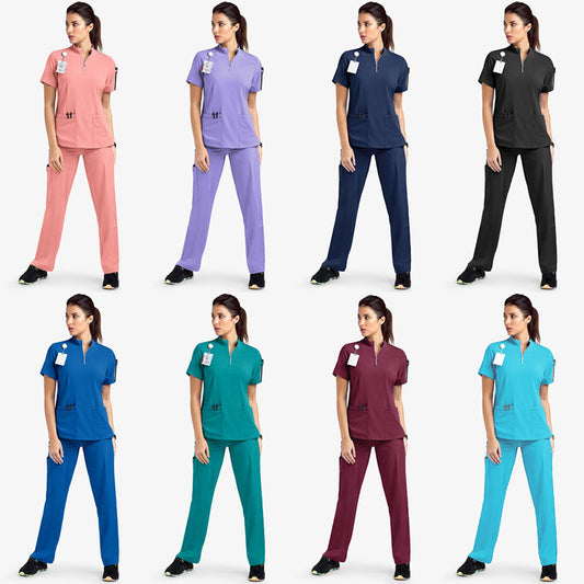 Stand Collar Zipper Hand Washing Suit Nurses' Uniform Work Clothes Suit