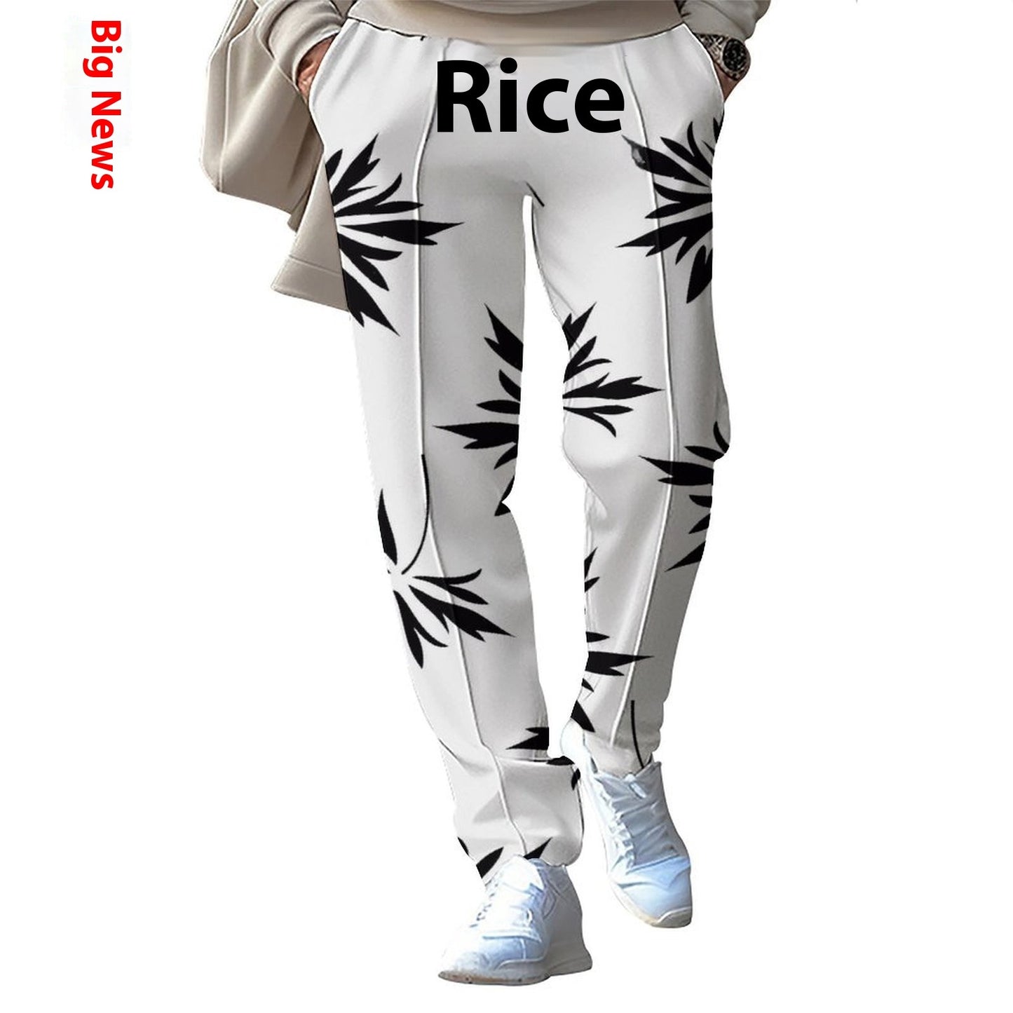 Casual Technology Printing Wide Drawstring Straight-leg Trousers