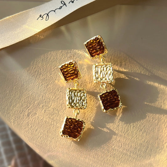 Caramel Baroque Vintage Square Elegant Earrings