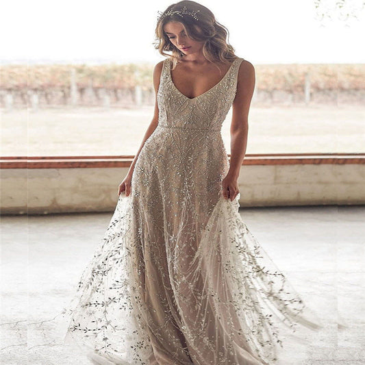 New Dress Bronzing V-neck Long