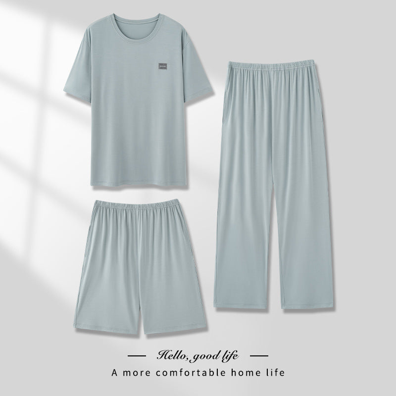 Men's Pajamas Thin Spring And Summer Modal Short-sleeved Trousers Three-piece Home Wear Suit