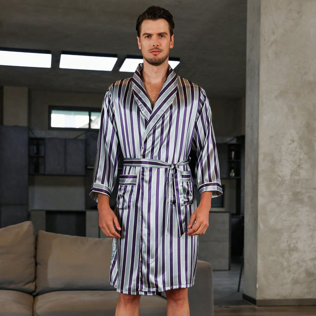 Men's Summer Silk Bathrobe Nightgown