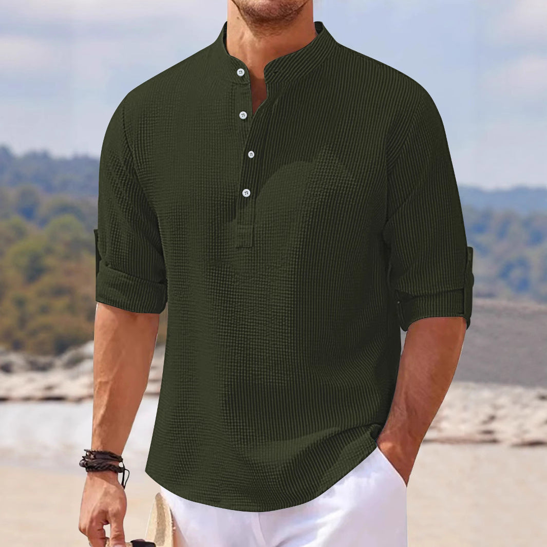Men's Half Sleeve Polo Shirt Waffle Casual Loose