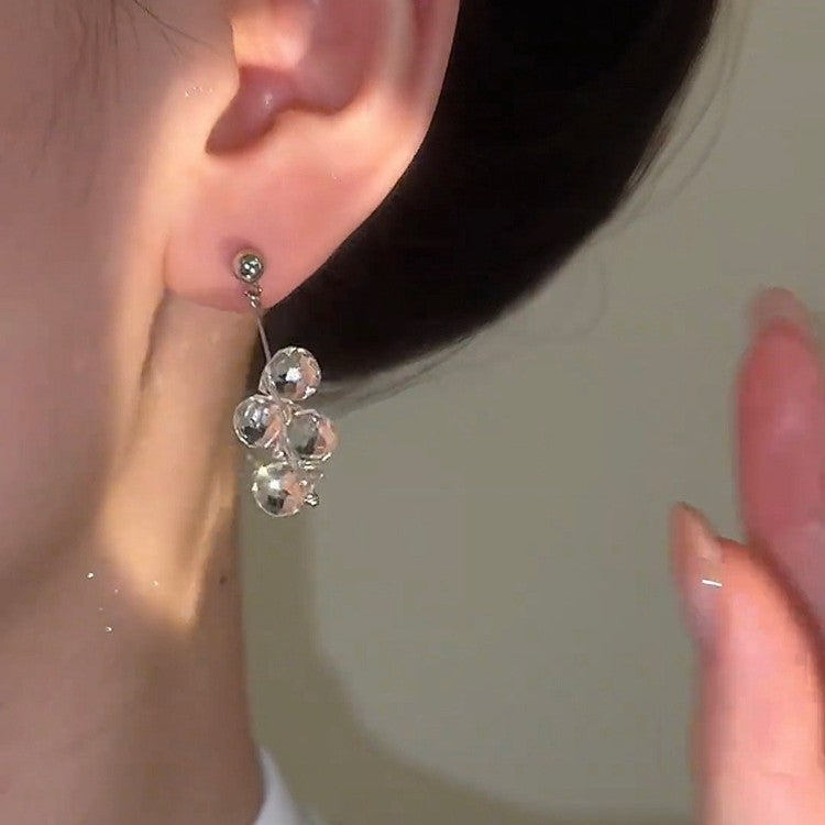 Silver Needle Simple Crystal Tassel Earrings Light